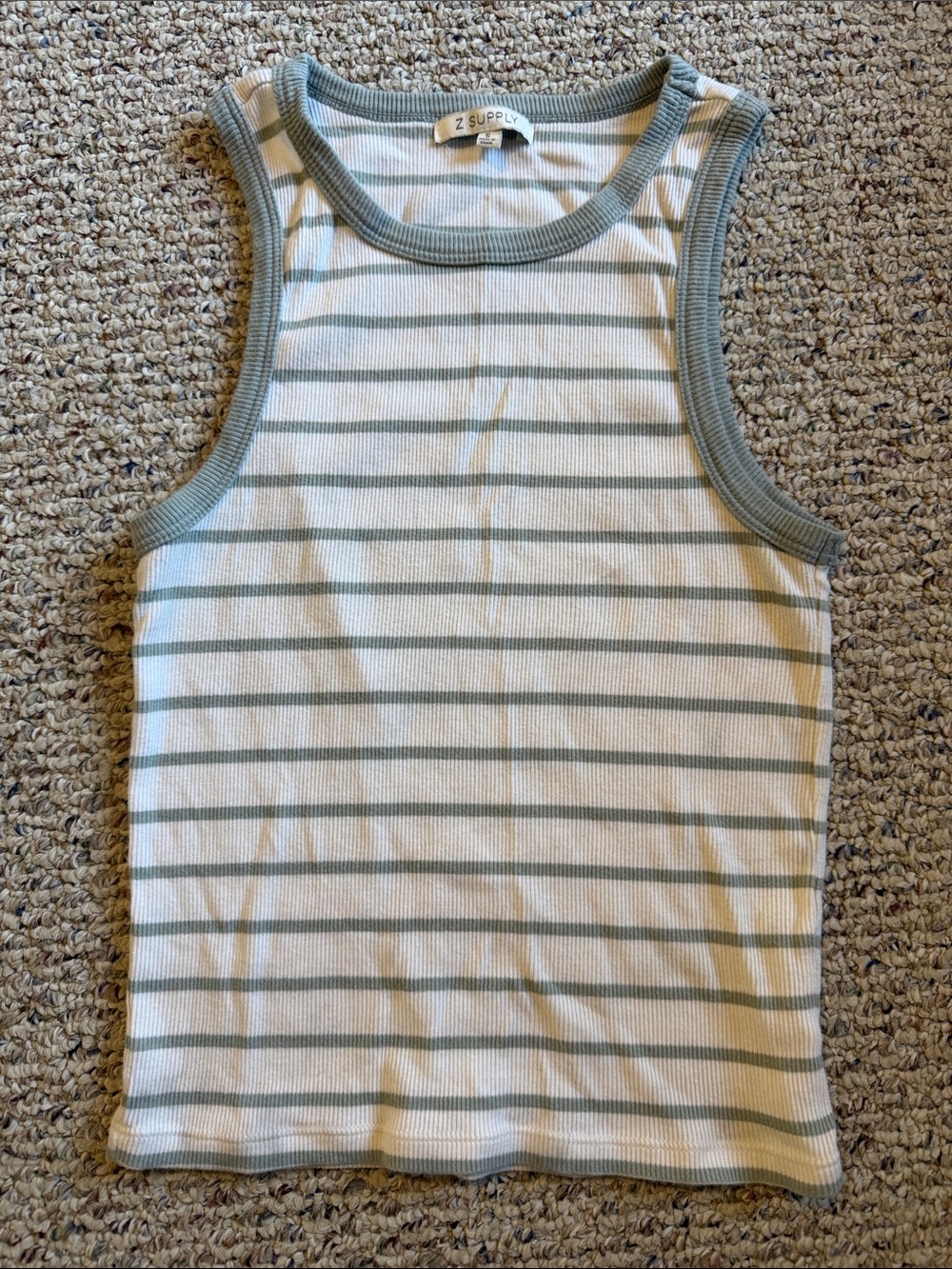 Z Supply Cream Tank Top with Sage Green Stripes